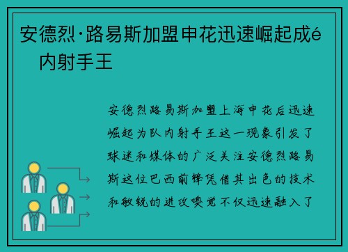 安德烈·路易斯加盟申花迅速崛起成队内射手王